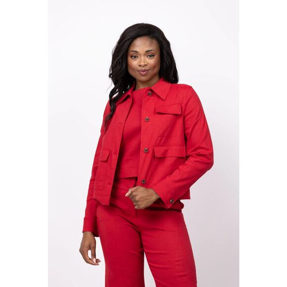 THEORY Women's Casual Linen Blend Long Sleeve Red Jacket - Picture 1 of 15